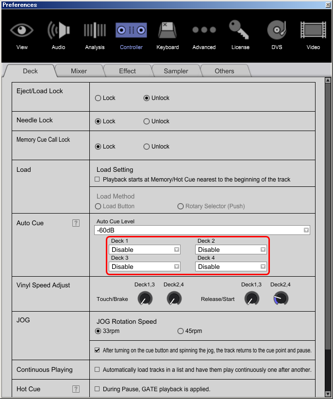 Deckに楽曲をロードしたとき一時停止状態にする方法はありません